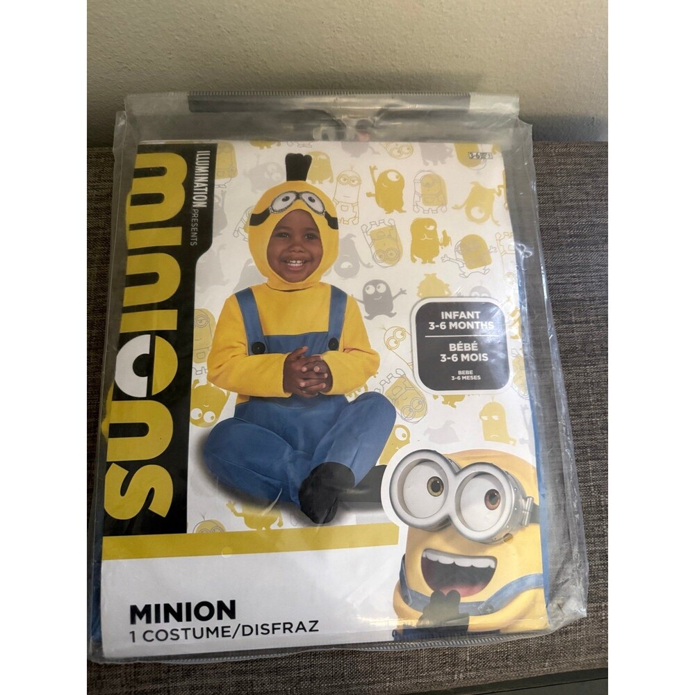 New Minions Infant Halloween Costume Jumpsuit Baby 2-Piece Size 3-6 months